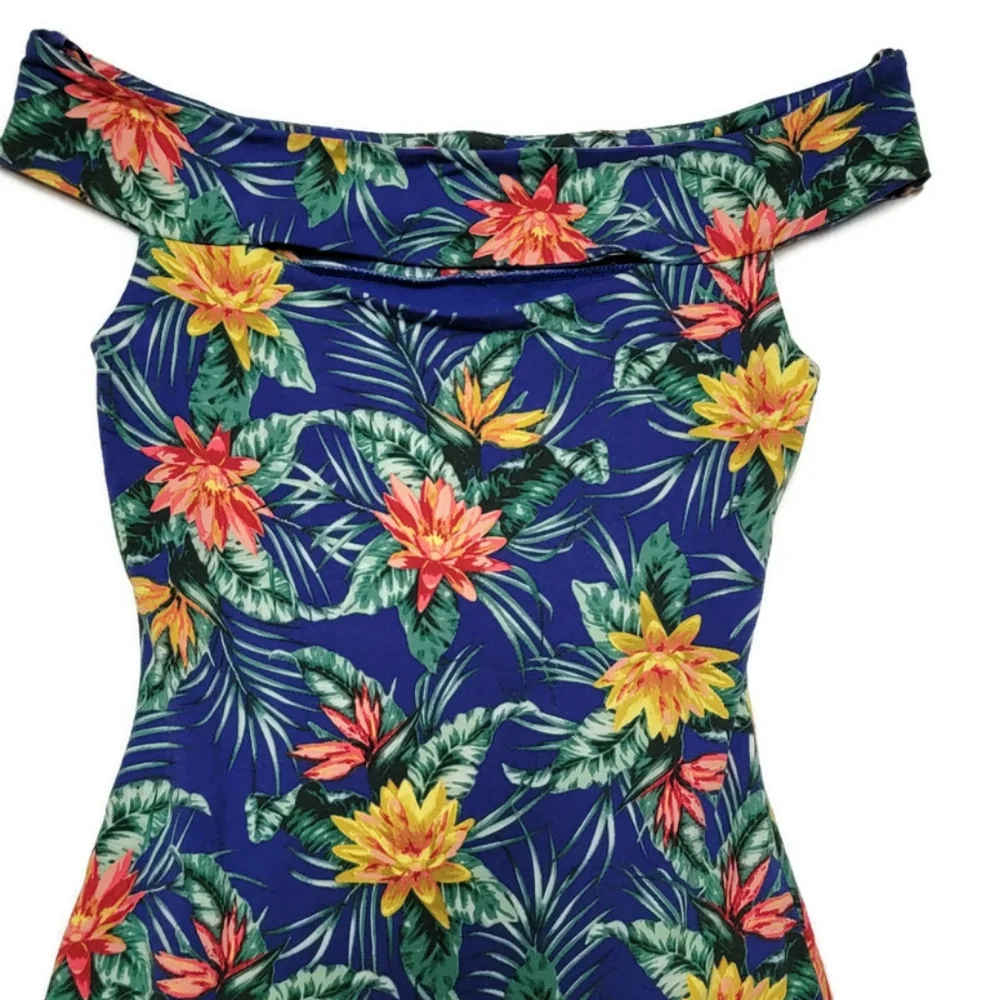 Guess Wome Tropical Floral Off The Shoulder Navine Bodycon Dress Size XS - Picture 3 of 12